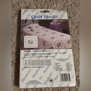 Vintage New WonderArt Needlecraft Quilt Block #1975 Violets 17" X 17" 6 Blocks